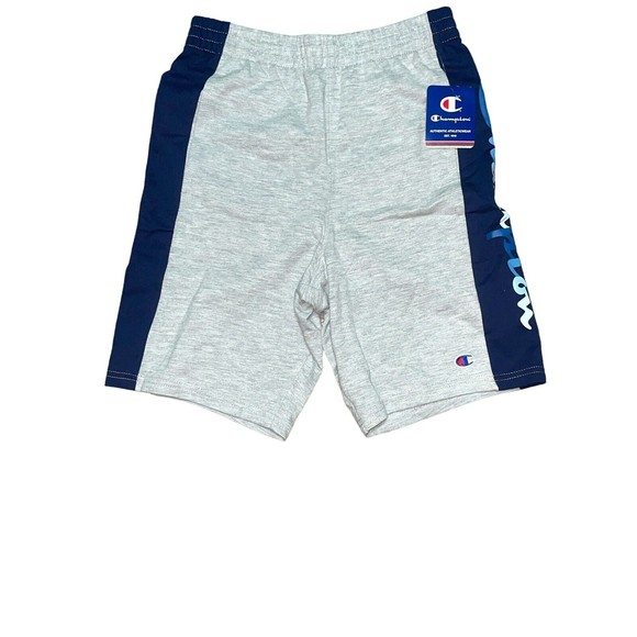 Champion Big Boys Short Ft Panel Active Side Pockets Gray Blue Logo SZ L  New - Picture 2 of 8